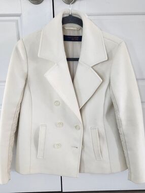 Trussardi $790 Wool/Puffer Double Breasted Pea Coat 38 IT (Fits Large) White